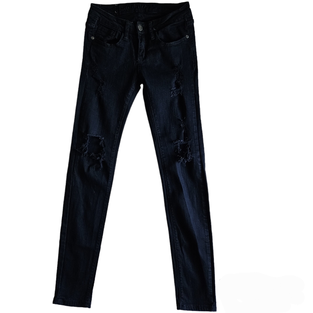 Machine Black Low-Rise Distressed Super Skinny Denim Jeans Size 26